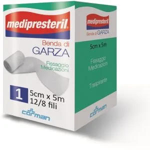 BENDA DI GARZA MEDIPRESTERIL 12/8 FU M5X5CM 12/8 FILI