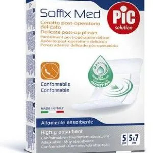 CEROTTO PIC SOFFIX MED IN TNT CON TAMPONE CENTRALE ASSORBENTE STERILE MONOUSO 5X7 CM ANTIBATTERICO 5 PEZZI