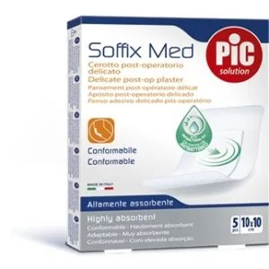 CEROTTO PIC SOFFIX MED IN TNT CON TAMPONE CENTRALE ASSORBENTE STERILE MONOUSO 10X10 CM ANTIBATTERICO 5 PEZZI