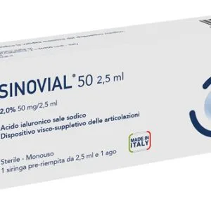 SIRINGA INTRA-ARTICOLARE SINOVIAL 50 ACIDO IALURONICO SALE SODICO 2% 50MG/2,5ML 2,5ML + AGO 21 GAUGE