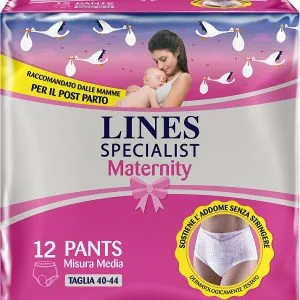 LINES SPECIALIST MATERNITY MUTANDINA ASSORBENTE PER PERDITE POST PARTO MISURA MEDIUM 12 PEZZI