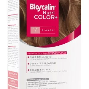 BIOSCALIN NUTRICOLOR PLUS 7 BIONDO CREMA COLORANTE 40 ML + RIVELATORE CREMA 60 ML + SHAMPOO 12 ML + TRATTAMENTO FINALE BALSAMO 12 ML