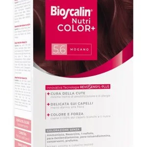 BIOSCALIN NUTRICOLOR PLUS 5,6 MOGANO CREMA COLORANTE 40 ML + RIVELATORE CREMA 60 ML + SHAMPOO 12 ML + TRATTAMENTO FINALE BALSAMO 12 ML