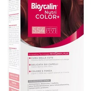 BIOSCALIN NUTRICOLOR PLUS 5,54 CASTANO ROSSO RAME CREMA COLORANTE 40 ML + RIVELATORE CREMA 60 ML + SHAMPOO 12 ML + TRATTAMENTO FINALE BALSAMO 12 ML